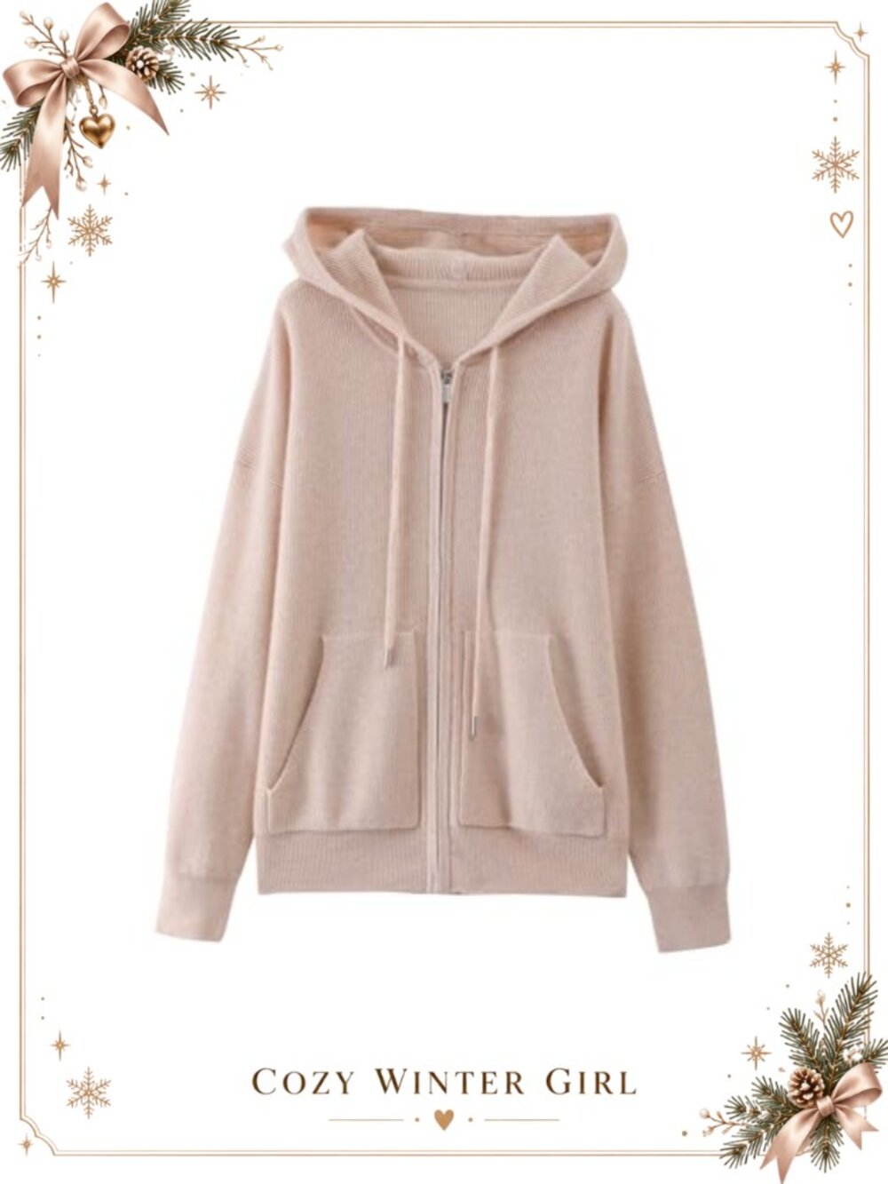 Cashmere Merino Wool Blend Hooded Zip-Up Sweater